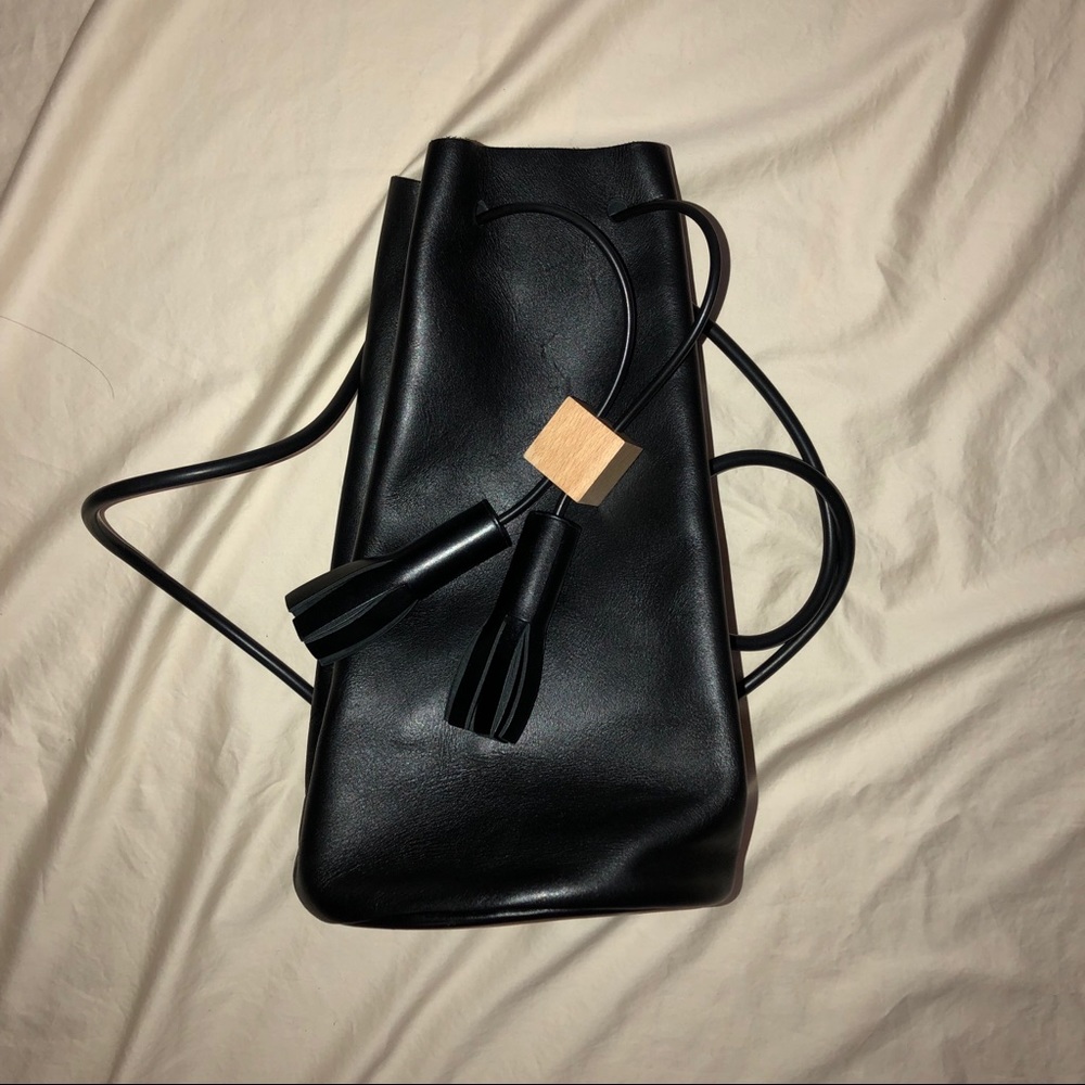 Building Block Black Leather Backpack